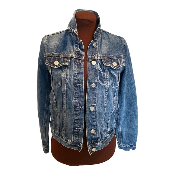 GAP Womens Icon Saddle Blue Denim Long Sleeve Cotton Pockets Jean Jacket Size XS - Picture 10 of 10